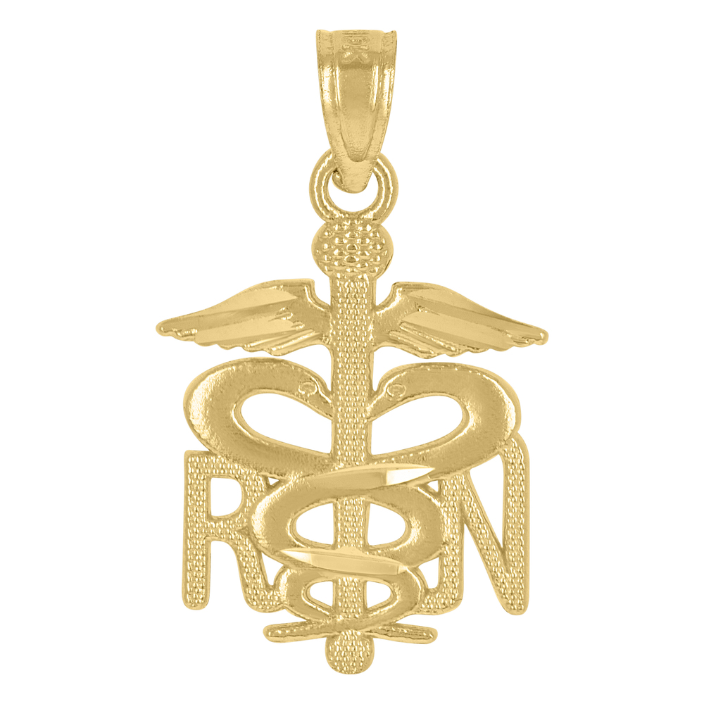 10kt 10k  Gold Diamond-Cut Textured Unisex Registered Nurse Badge Charm Pendant